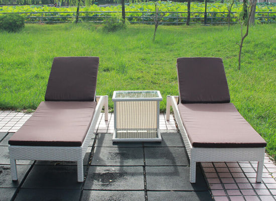 Beige Single Rattan Sunbed Lounger With Adjustable Back UV - Anti